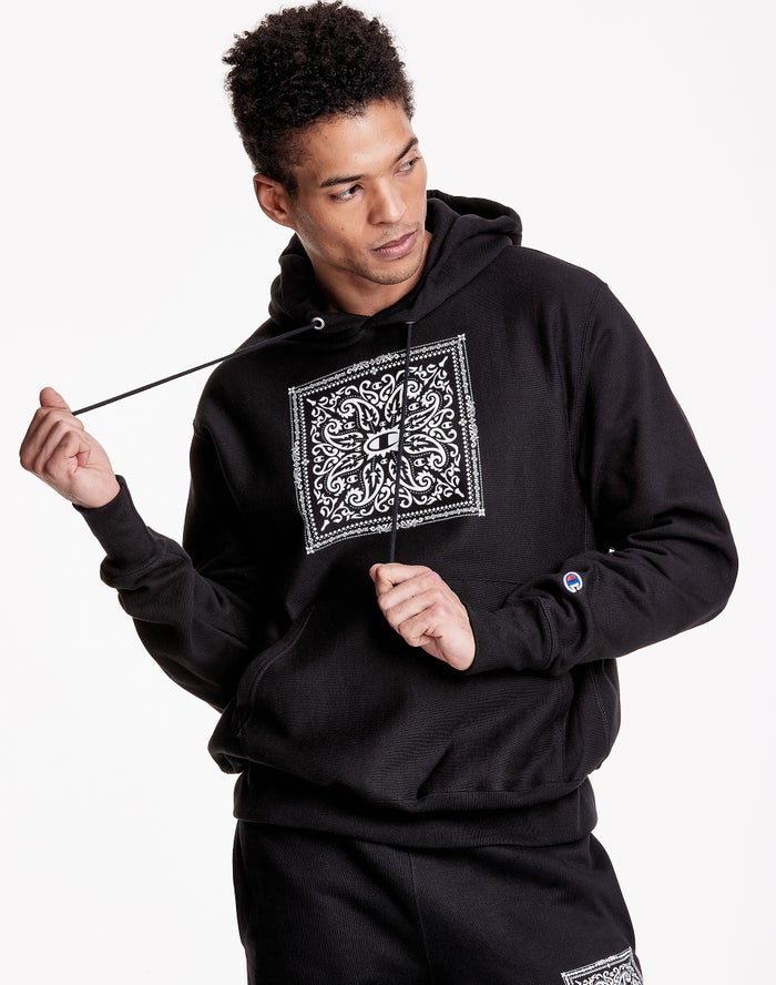 Champion Hoodie Heren - Zwart - Reverse Weave Bandana Print With C Logos ( 785204-RFS )